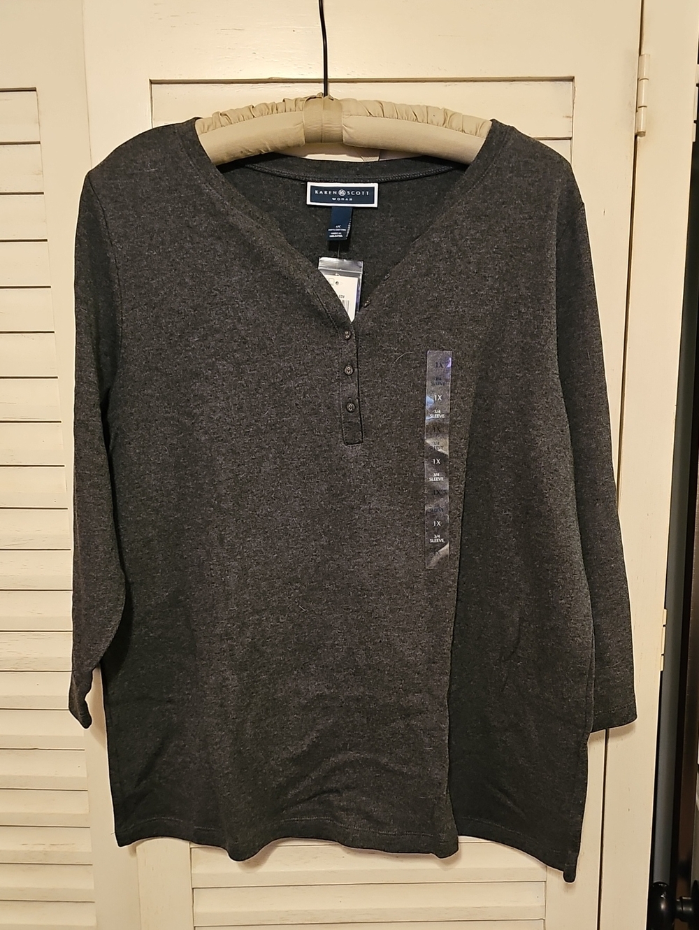 Karen Scott Dark Charcoal Henley Pullover